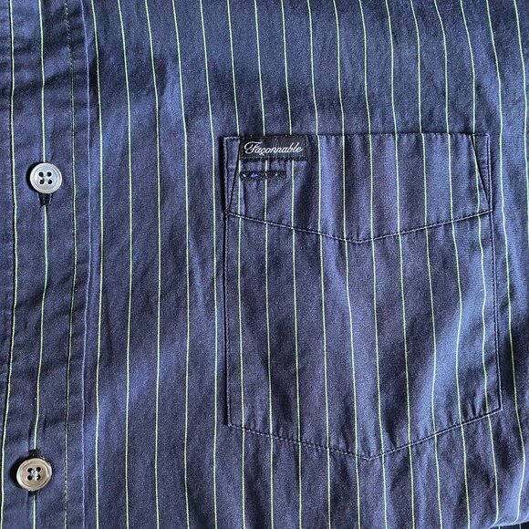 Faconnable Mens Dress Shirt Button Down XXL Navy Mint Pinstripe 100% Cotton - Picture 8 of 12